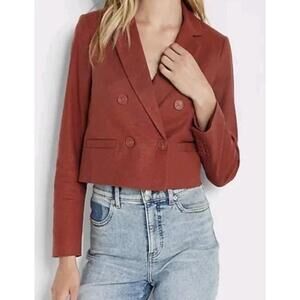 Express cropped double-breasted blazer Size Medium Linen Blend New